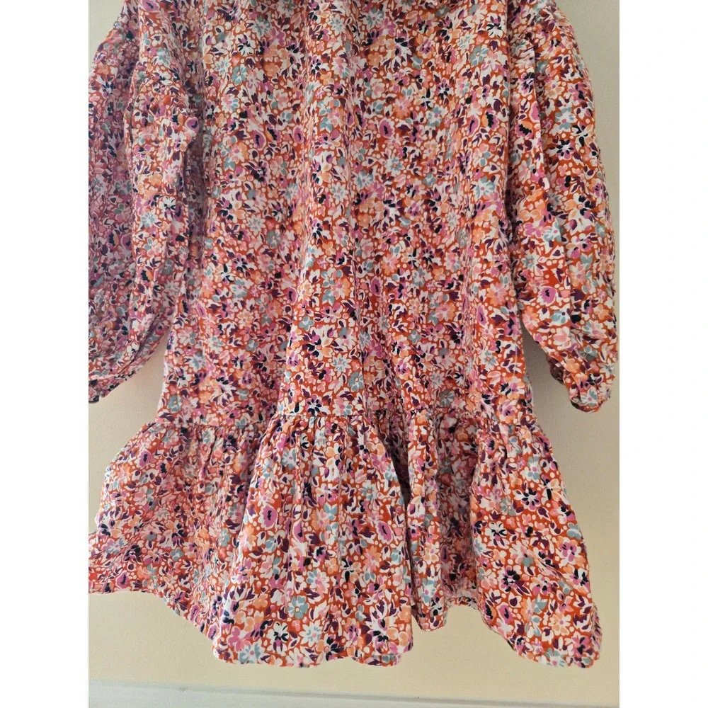 Next Kids Floral Cotton Dress Peter Pan Collar Orange Pink 4-5 Years 800-522-412 - Picture 3 of 6